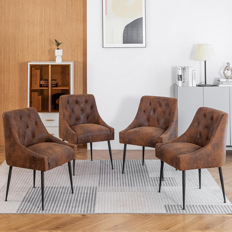 Gennadiy 38cm H Upholstered Metal Side Chair, Dark brown