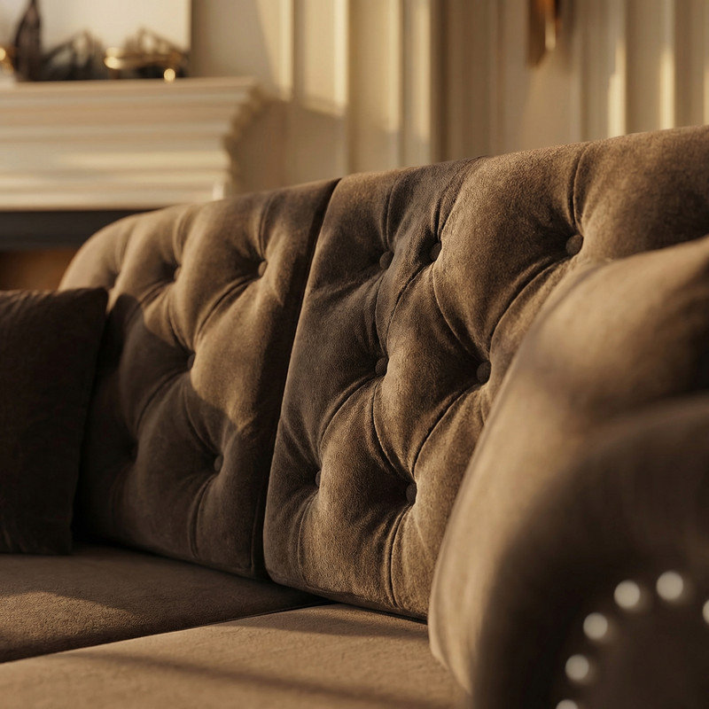 Canapé en velours 63 po Chesterfield, Brun