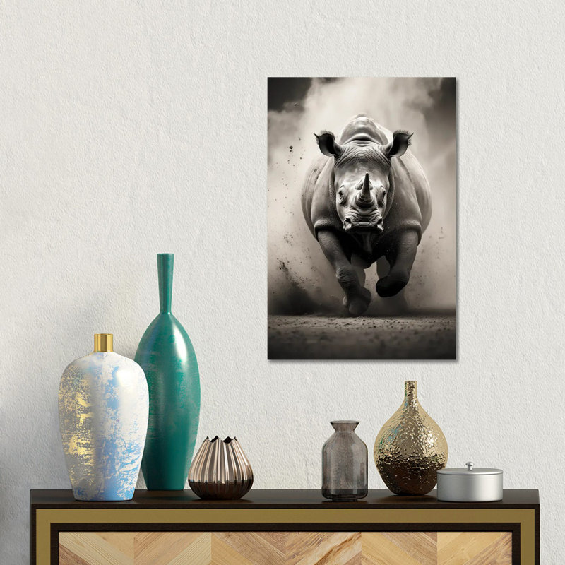 Rhino noir - impression d'art mural, Toile tendue, Ne s’applique pas, H 18 po x l 12 po
