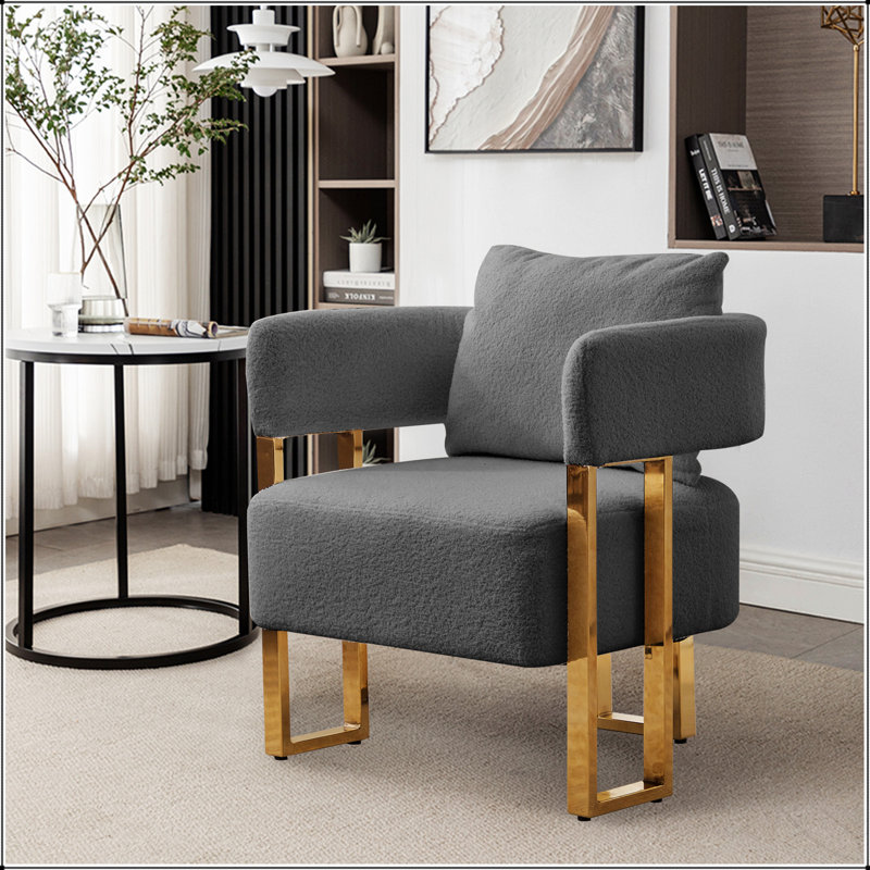 Chaise d'appoint rembourrée en molleton moderne avec pieds en métal doré, parfaite pour le salon et le bureau, Gris