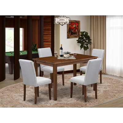 5 Piece Modern Dining Table Set Includes a Rectangle Dining Room Table and 4 Parson Kitchen Chairs, Antique Walnut