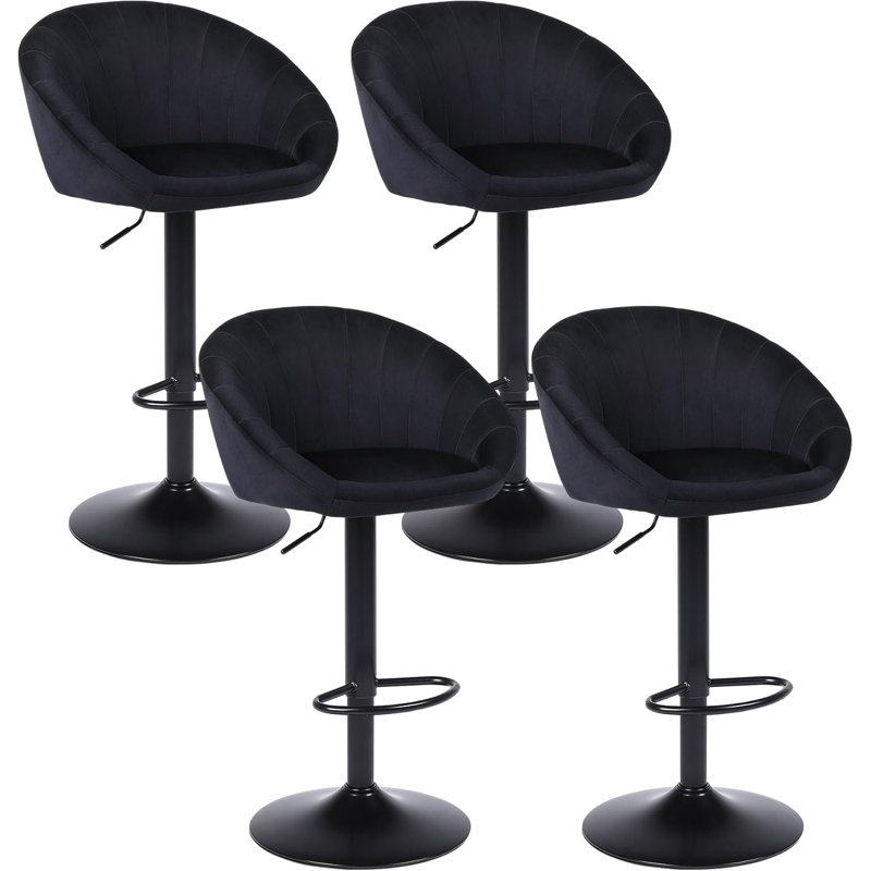 Swivel Upholstered Adjustable Height Counter Stool with Metal Frame, Black/Velvet
