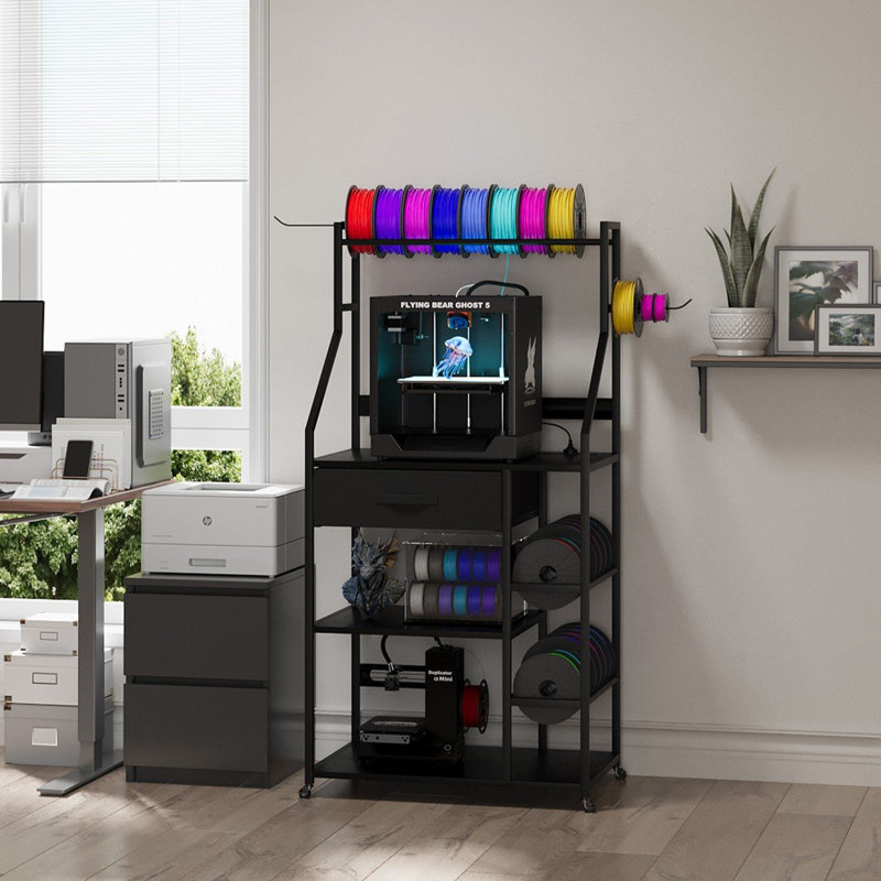 3D Printer Stand with Removable & Lockable Wheels, AC/USB Ports, and Ample Storage- Modern Design for Home, Office, or Studio