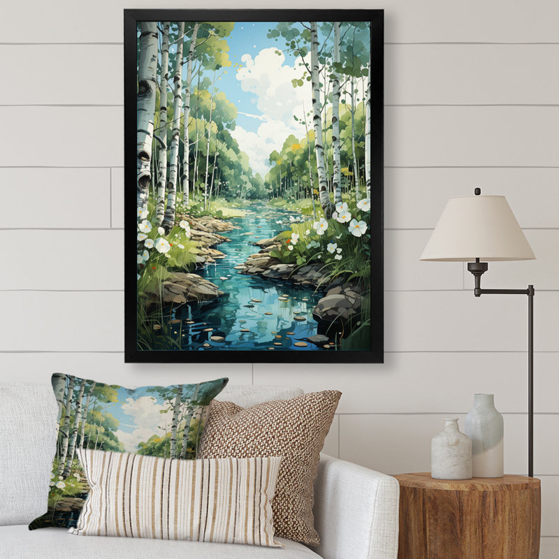 Forêt enchantée de bouleaux Travison IV, H 44 po x l 34 po x P 1,5 po, Cadre photo noir