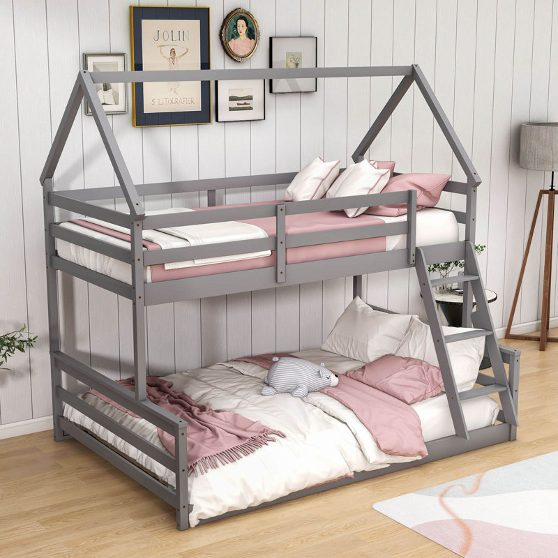 Barys Kids Twin Over Full Bunk Bed, Gray