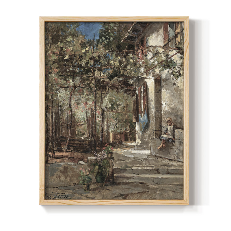 Reproduction florale rétro encadrée LV III - bois massif, H 21 po x l 17 po, Naturel
