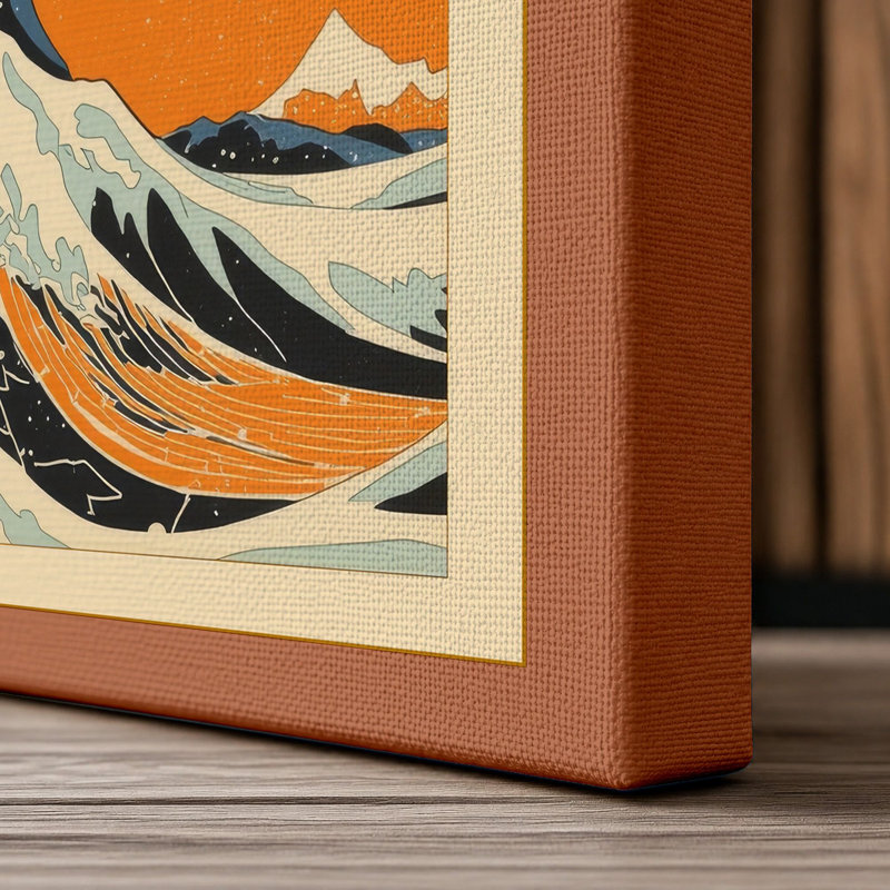 The Great Wave Japandi - Wrapped Canvas, 36x24 - 91.4 x 61.0 cm, Terracotta Border