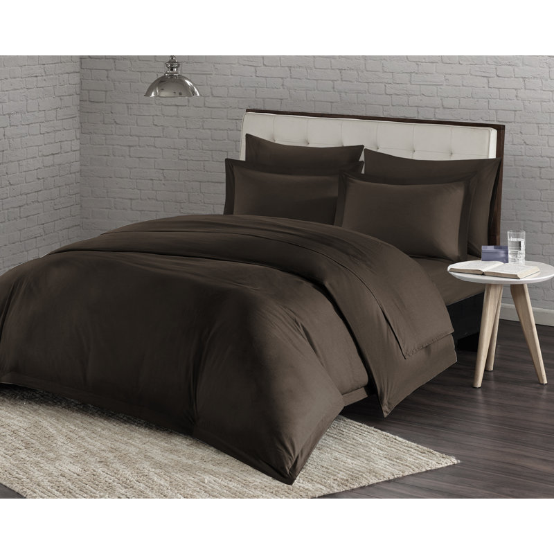 Ensemble de housse de couette Spa en microfibre hypoallergénique brune, Housse de couette grand + 2 grandes taies décorat