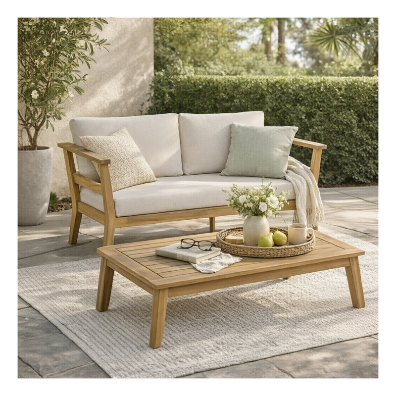 Causeuse d'extérieur et table basse pour terrasse Acacia