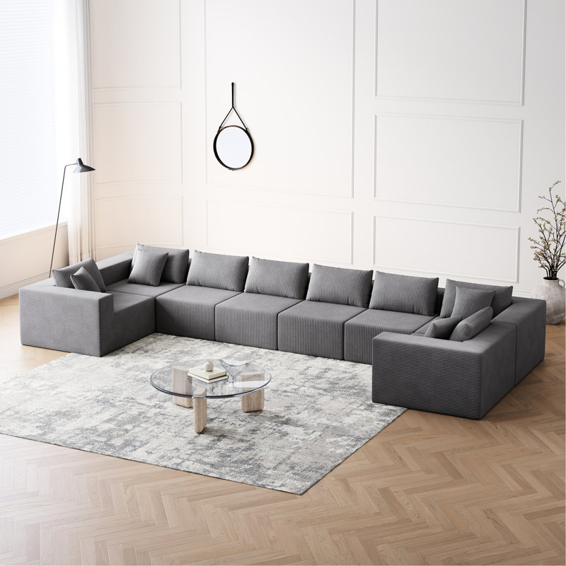 Canapé modulaire en polyuréthane rembourré de 188 pouces pour 8 personnes, pour chambre d'amis et appartement, facile à déplacer