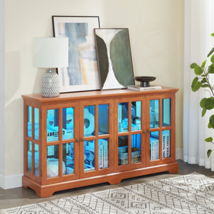 LED Curio Display Gorrell with Adjustable Shelves and Remote-Controlled LED Lighting, Perfect for Home or Office Decor