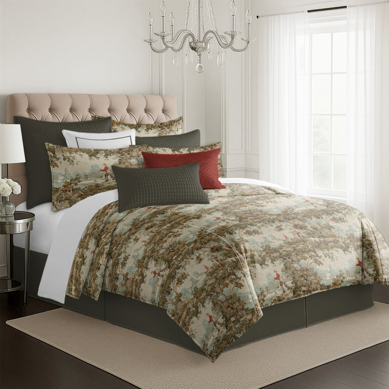 Greenwood Ivory/Red Linen Duvet Cover Set, Twin Duvet + 1 Standard Shams