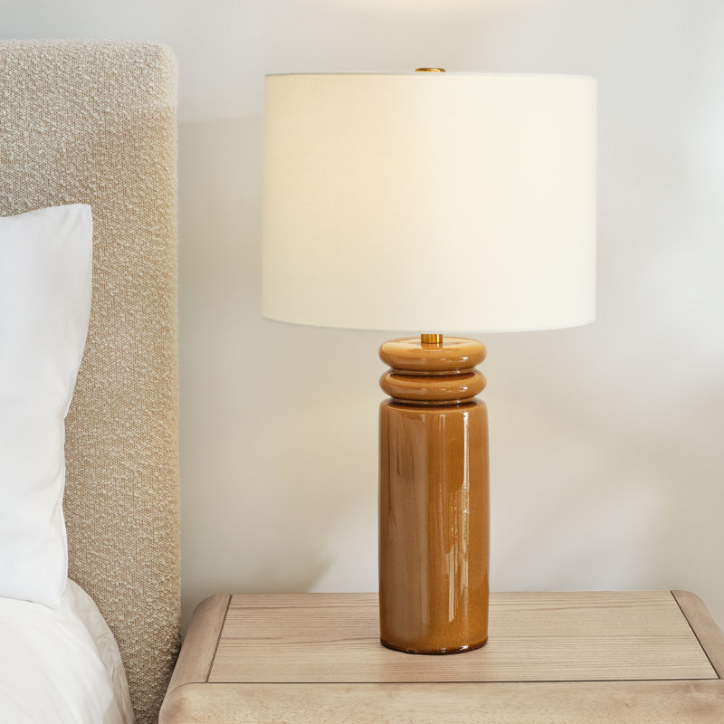 Ellen Degeneres Feikudo 1 Light Bedroom Home Office Living Room Lamp With White Linen Shade, Brown