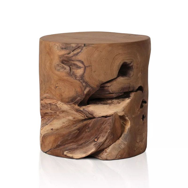 Atrakchi Accent Stool, Teak Stool-Aged Natural