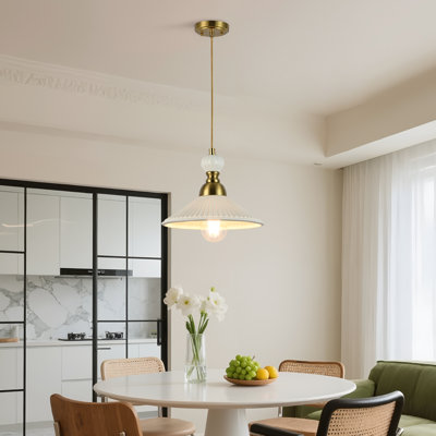 Luminaire suspendu vintage en céramique plissée en laiton