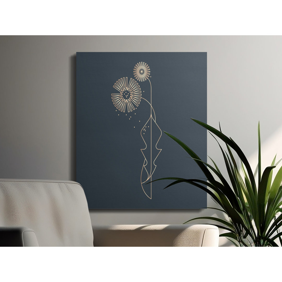 Dandelion Canvas Wall Art, Geometric Gold Line Art Print, Gallery Wrapped, Modern Decor, Ready to Hang, Archival Quality