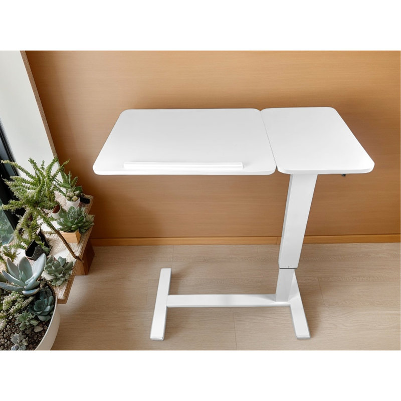 Table de chevet blanche avec roulettes, plateau réglable en hauteur pour ordinateur portable, roulette mobile lisse et stable en blanc, différents angles
