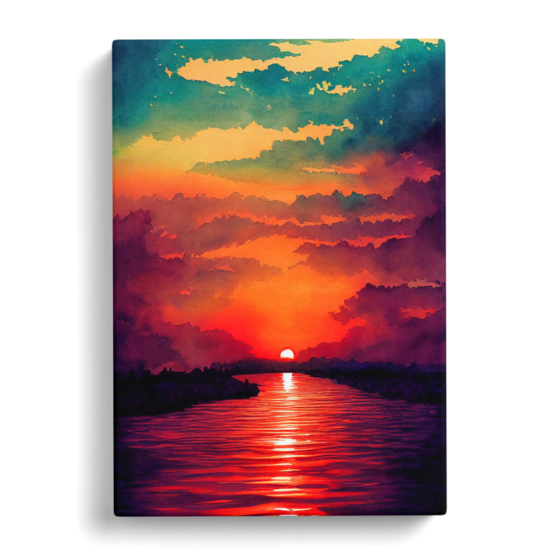 Watercolour Sunset Lake No.6 - Wrapped Canvas, 76cm H x 50cm W x 3cm D