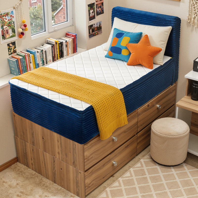 Twin 16" Extra-Thick Memory Foam Mattress with Headboard, All-in-One Bed, No Assembly Platform Bed, Medium Firm, No Box Spring Needed