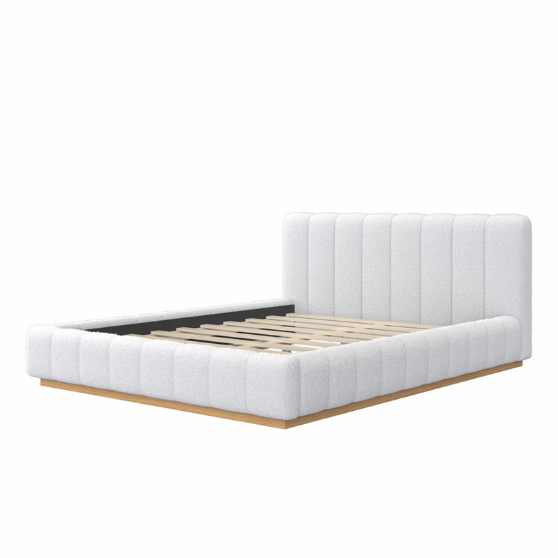 Structure de lit tapissier moderne avec base en bois, blanc, sans sommier tapissier, Grand lit