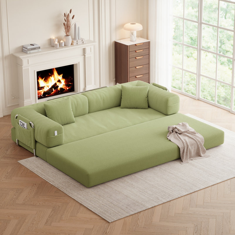 Lozena 78.7" Large 5 In 1 Sofa Bed Convertible, No Tools Assembly Sleeper Sofa, Modern Frameless Boneless Couch, Washable Corduroy Couch, Oversized For Small Space, 2 Pillows Included