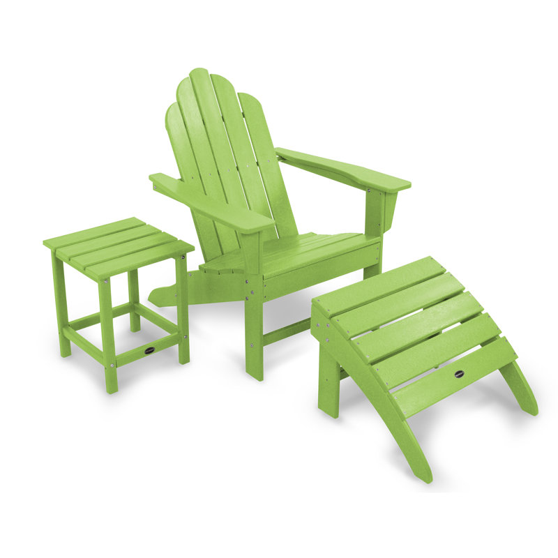 POLYWOOD Long Island Adirondack 3-Piece Set, Lime