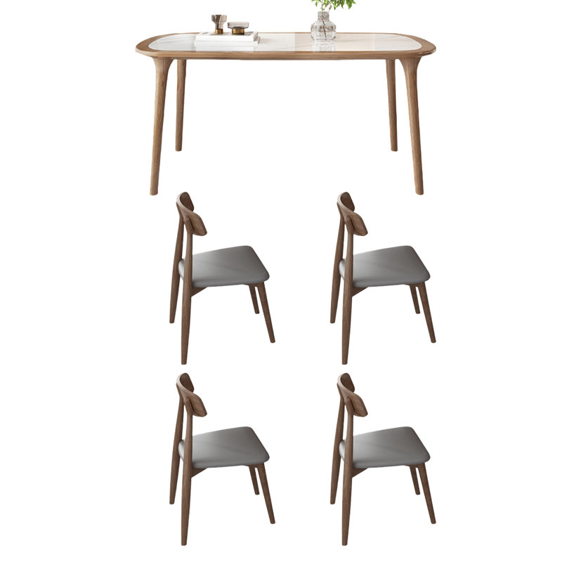 Bright rock solid wood dining table and chair set, 29.52"H x 62.99"L x 35.43"W