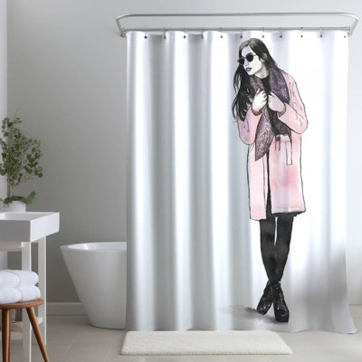 Woman Spring Look – Bedroom Illustrative – Polyester Shower Curtain, Dye Sublimation Print, 71" W × 74" L