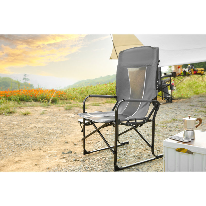 Grey Heavy Duty Camping Directors Chair - Portable With Side Table For Picnic, Beach, Lawn Fishing Trip Oversized Lawn, Beach