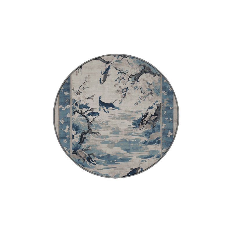 Machine Washable Gray Area Rug, Round 8'