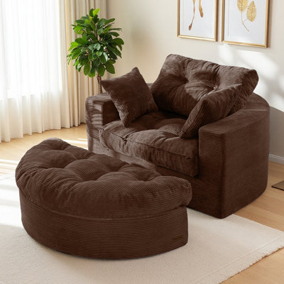 49''Round Corduroy Sofa Bed With Deep Seat, Upholstered Chaise Lounge Chair Indoor