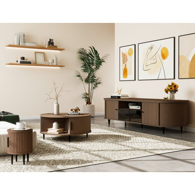 TV Stand And Coffee Table Set With Hidden Storage: Flip-Top Lid & Sliding Doors