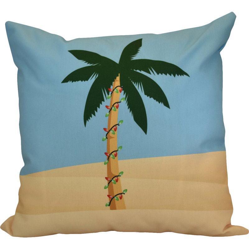 Coastal Christmas Outdoor Reversible Throw Pillow, 16" H x 16" W, Blue