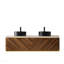 Meuble-lavabo 60 po, armoire de rangement flottante en contreplaqué, 2 tiroirs avec capteur de lumière, 2 lavabos ronds en céramique à motif de pierres noires et plateau en pierre frittée, pré-assemblé, grain de bois noyer foncé