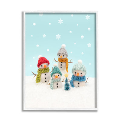 Arbre de Noël «Winter Snowmen» encadré sur bois par Lemon & Sugar