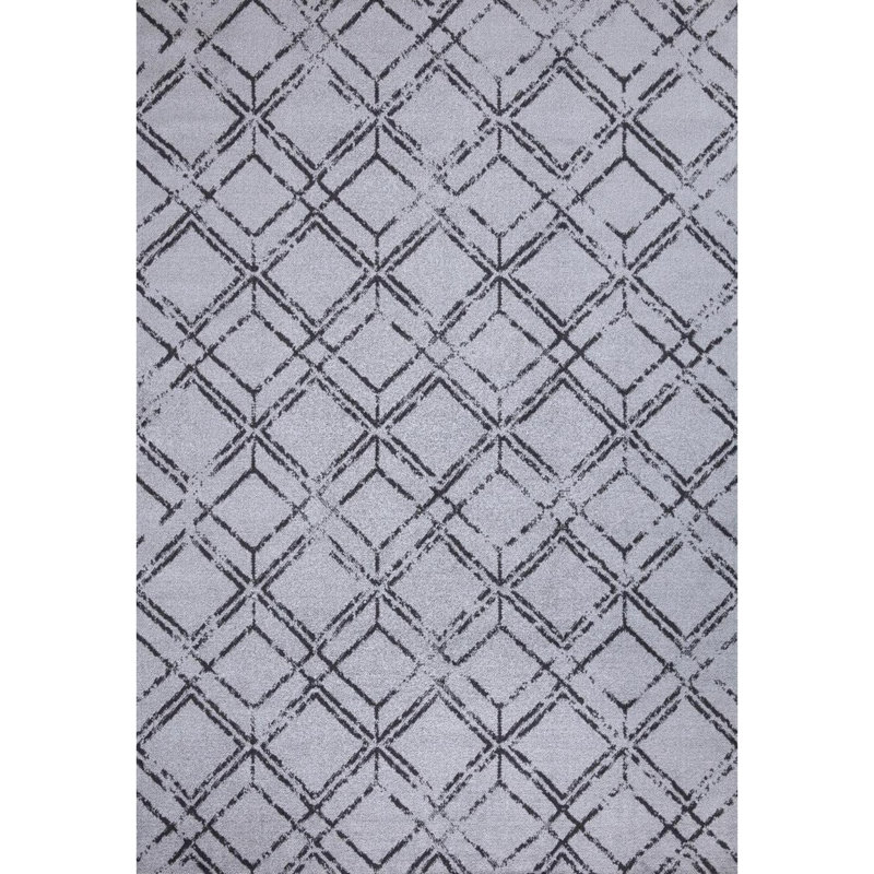 Tapis tissé à la machine en polyester gris / noir, Rectangle 5 pi 3 po x 7 pi 7 po