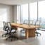 Table de conférence en bois massif avec 8 chaises ergonomiques en filet - Ensemble de salle de réunion moderne-562161402-562161401