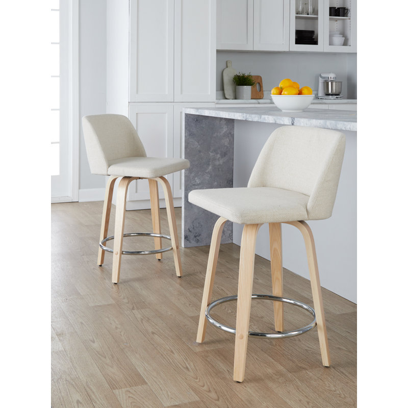Tabouret de comptoir Toriano, Tabouret de comptoir (siège d'une hauteur de 24 p, Noyer / Chrome, Bleu