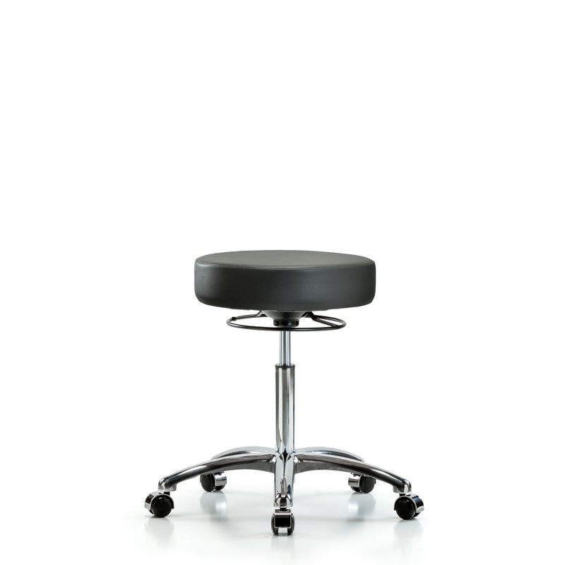 Tabouret en vinyle sans dossier chromé - hauteur de bureau avec roulettes en vinyle Storm Supernova, Argent, Carbone, 28.75"