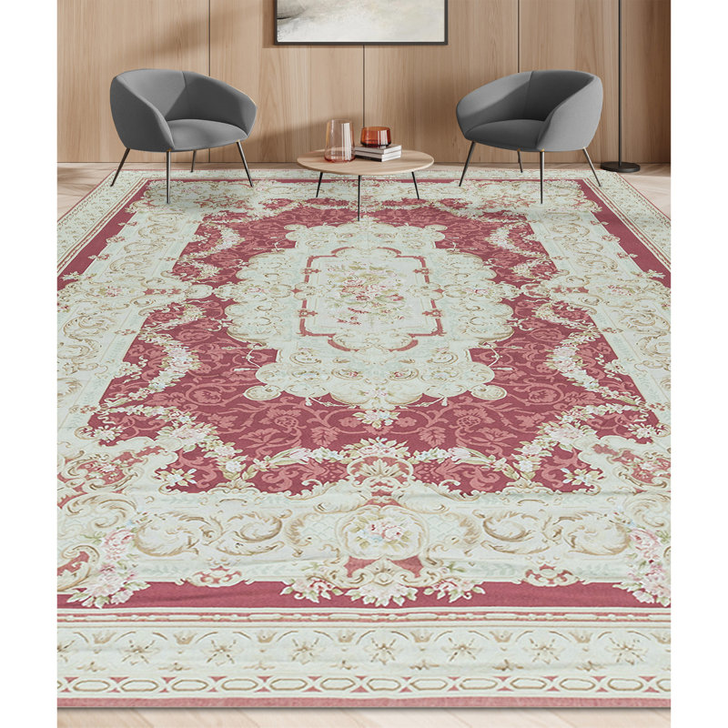 Hand-Knotted High-Quality Rose and Green Area Rug