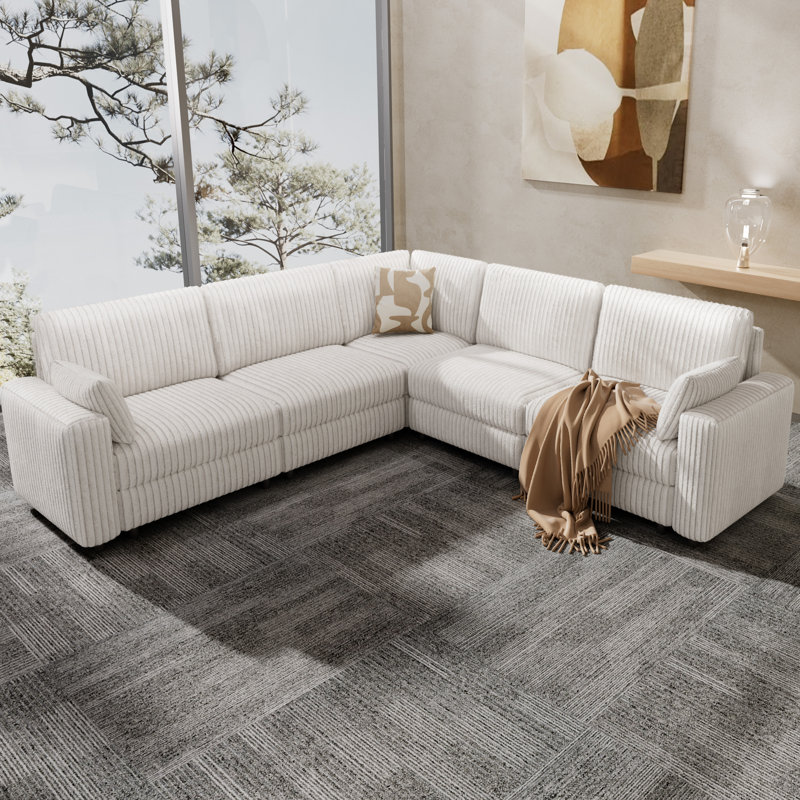 5 Seat Extra Large Modular Sectional Sofa With Luxurious Corduroy Upholstery, Modern Oversized Convertible U & L Shaped Sectional Couch, Tool-Free Assembly