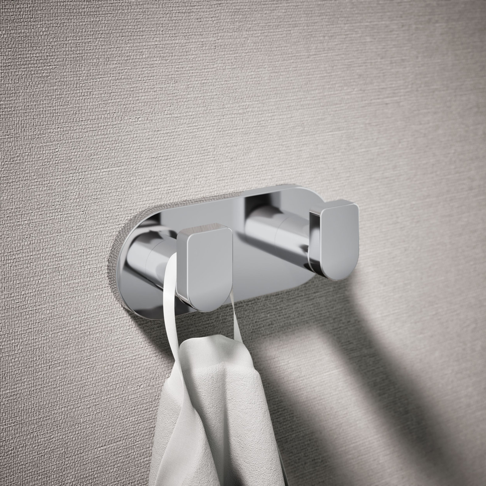 Composed Wall Mounted Double Robe Hook, Polished Chrome