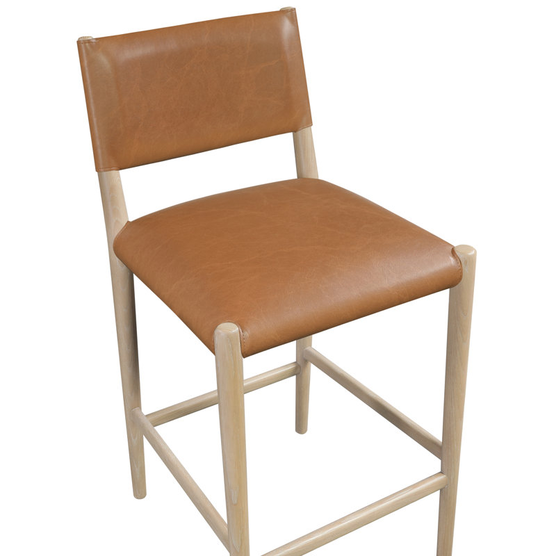 Tabouret de comptoir rembourré en cuir Andie, Cuir cognac végétalien, Naturel
