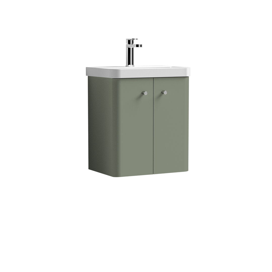 Nuie Core 500 Wall Hung Unit & Basin - Satin Green - 505mm Wide - Image 2