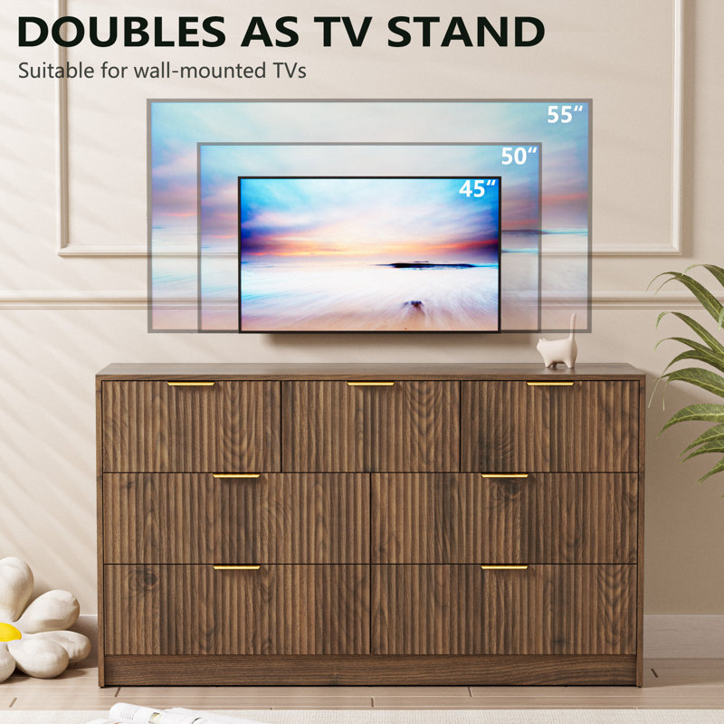 Modern Fluted 7-Drawer Dresser, 55" Wide Bedroom Chest