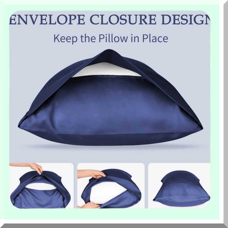 Cooling Comfort Body Pillowcase - Breathable Silky Soft Pillow Cover with Envelope Closure & Elegant Trim - Navy Blue - Pack of 1