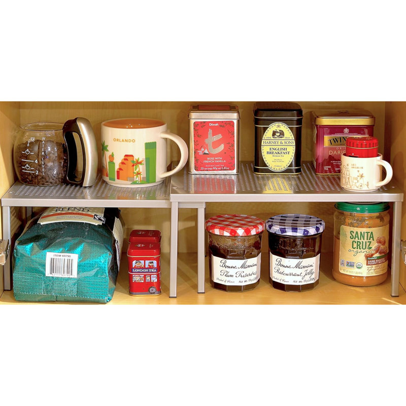 Rangement pour armoire de cuisine et comptoir extensible empilable, plateau en métal, argent
