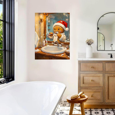Art mural en toile de Noël en pain d'épice sans cadre 24 po x 32 po