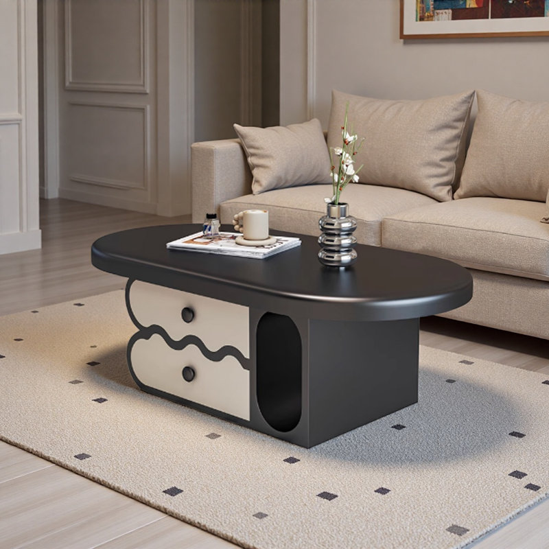Table basse ovale pour le salon, maison compacte, H 16,5 po x L 51,1 po x l 23,6 po, Noir