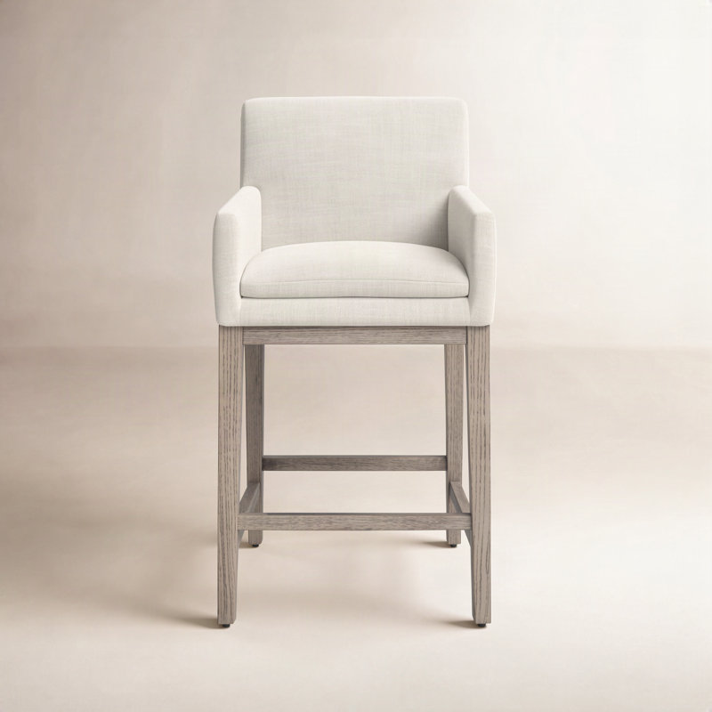 Bethea Counter Stool with Arms, Effie Linen Performance Linen